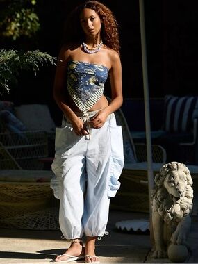 Free People Bohemian Heather Barrel Pants Ancient Waters Light Blue Medium NWT